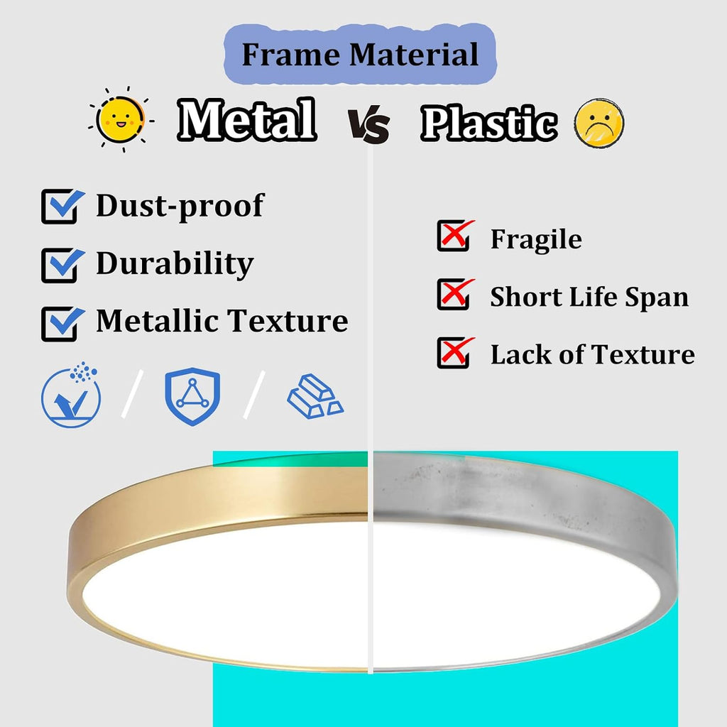 12 Inch Brushed Gold Metal Flush Mount LED Ceiling Light, 3000-5000K 20W Thin Round Modern Low Profile Ceiling Light