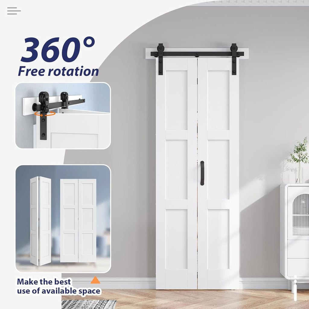 30X84(Double 15x84) White Bifold Barn Door Sliding Bi fold Doors Bi-fold Folding with 34" Hardware K