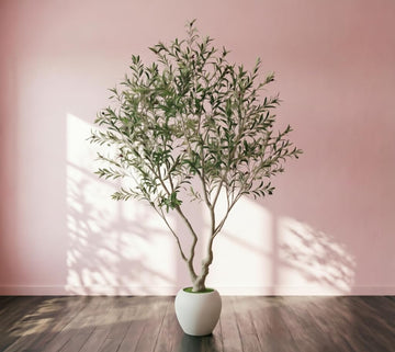 Olive Tree Tall Faux Potted Plant White Pot (8FT)