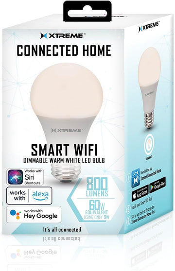 Smart Wi-Fi Dimmable Warm White LED Light Bulb, 1 Bulb, A19, E26, Mobile App Control, 9 Watt