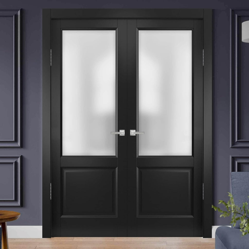 Lucia 22 | Double Swing Interior French Doors with Glass, Solid Wood, Hardware Included, 36x96, Blac