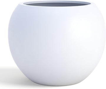 Fiberstone Sphere Planter for Olive Trees, Large Round Globe Planter Indoor Outdoor, White, 70% Lighter Than Stone