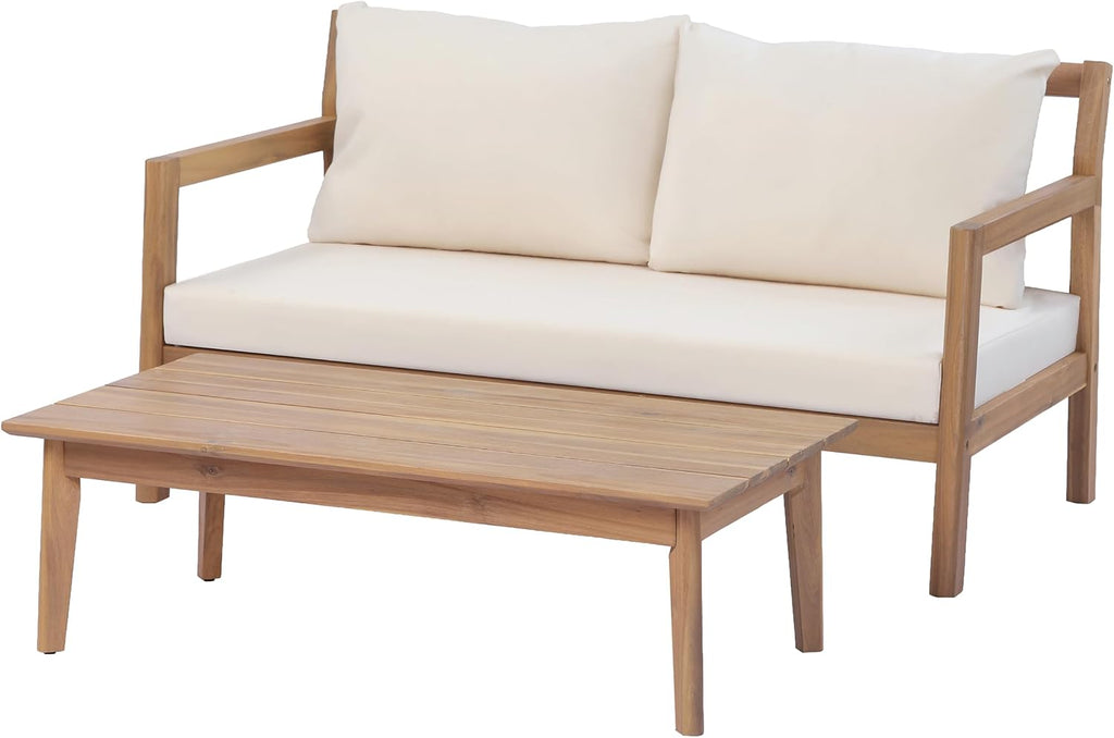 Pablo 4-Seater Patio Furniture Set with Removable Cushion, 4 Piece Outdoor Acacia Wood Conversation Set, Wooden