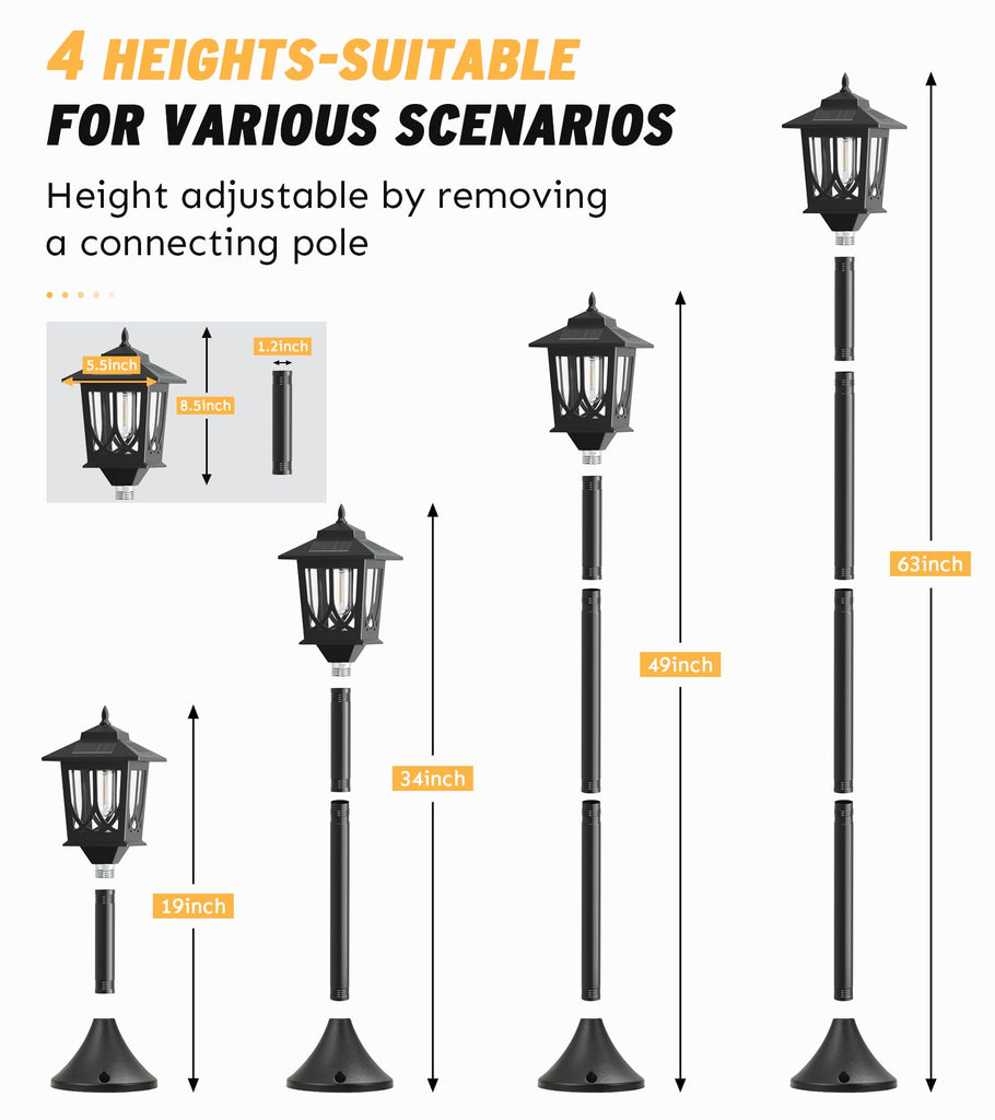 63" Solar Lamp Post Light 2 Pack, Solar Post Lights Outdoor