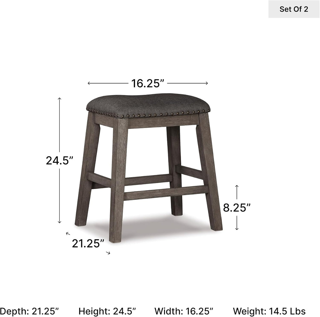 Caitbrook Rustic 24.4" Counter Height Upholstered Barstool, 2 Count, Gray