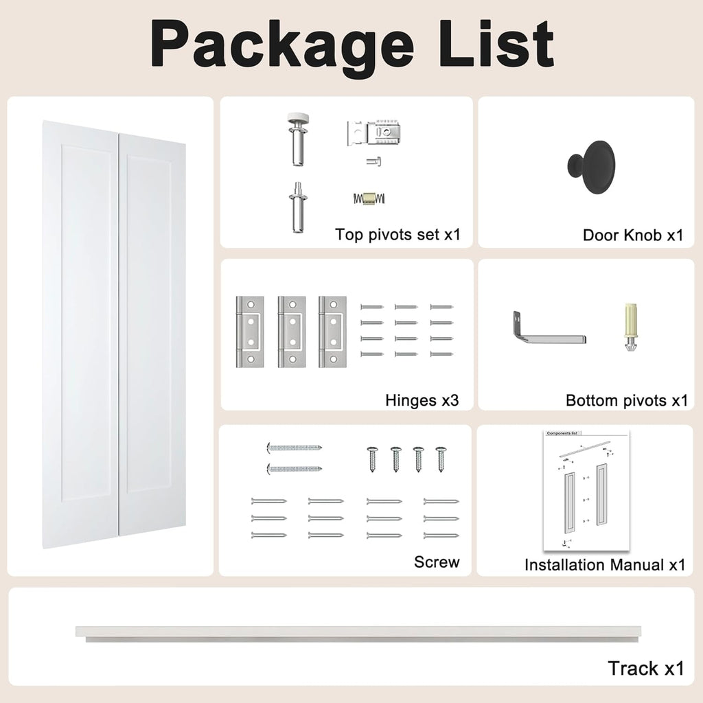 24 in.x 80 in. Bifold Barn Door, 1 Panel Shaker Style White Primed Bifold Closet Door, Hollow Core I