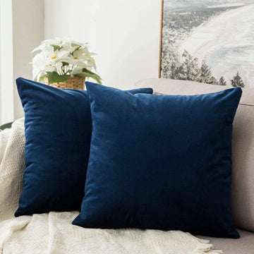 Velvet Throw Pillow Covers 18x18 Inch, Pack of 2 - Dark Blue, Super Soft Decorative Square Cushion Cases Modern