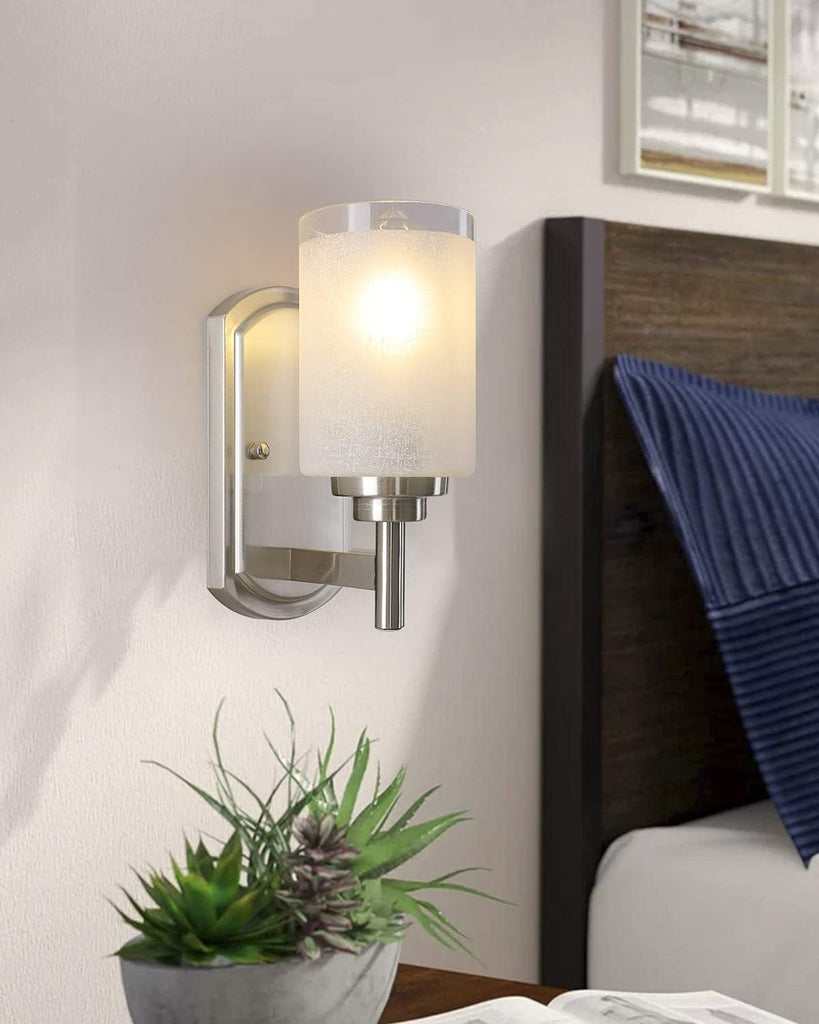 Sconces Wall Lighting Set of Two, Bathrooom Glass Vanity Light | Brushed Nickel Finish, 2 Pack, Frosted Glass Shade