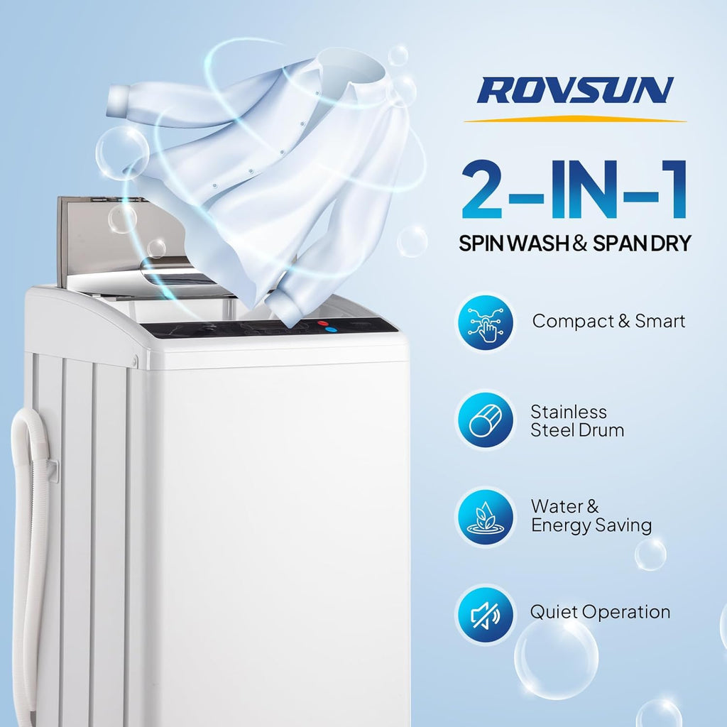 25LBS Portable Washing Machine, Full-Automatic Electric Laundry Machine with Stainless Steel Drum, Compact Washer and Spin Dryer Combo with Drain Pump for Home, Apartment