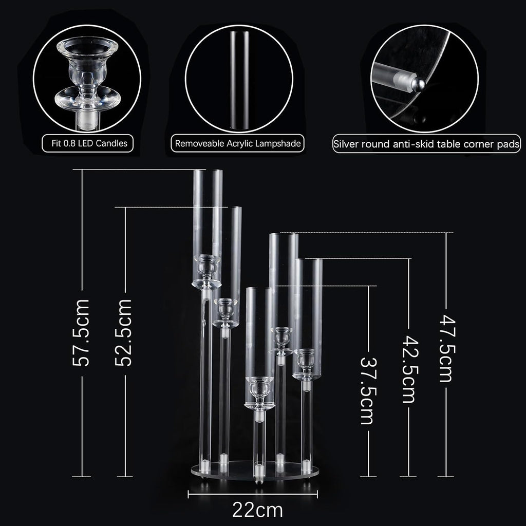 4PCS 5 Arm Acrylic Candelabra for Table Wedding Centerpiece,Crystal Clear Candle Stick Holders Candelabra Centerpiece