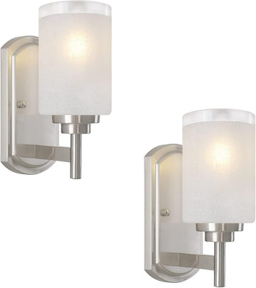 Sconces Wall Lighting Set of Two, Bathrooom Glass Vanity Light | Brushed Nickel Finish, 2 Pack, Frosted Glass Shade