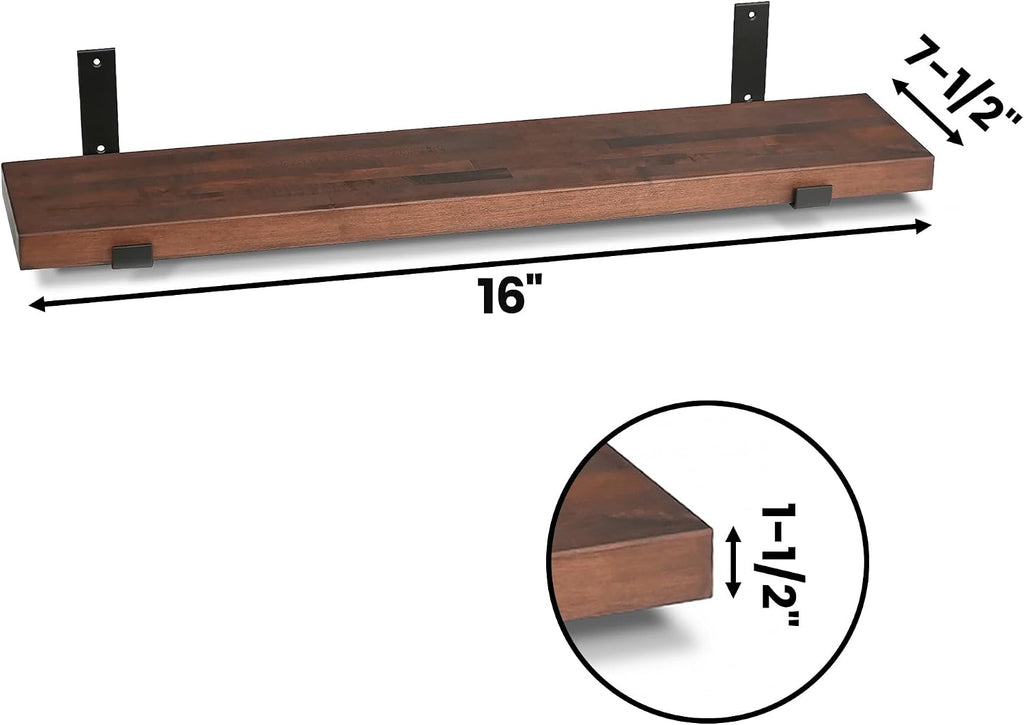 Floating Shelf for Wall Mounted Book Shelf Hanging Shelves Floating Bookshelf USA Grown Solid Hardwood, Dark Maple