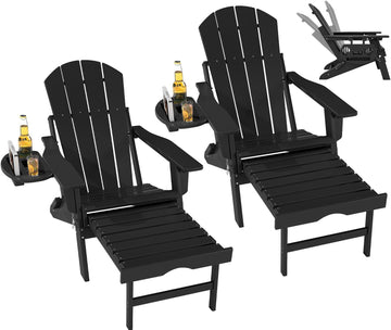 Folding Adjustable Adirondack Chair with Ottoman Set of 2 | HDPE Adirondack Chairs w/4 in 1 Cup Holder