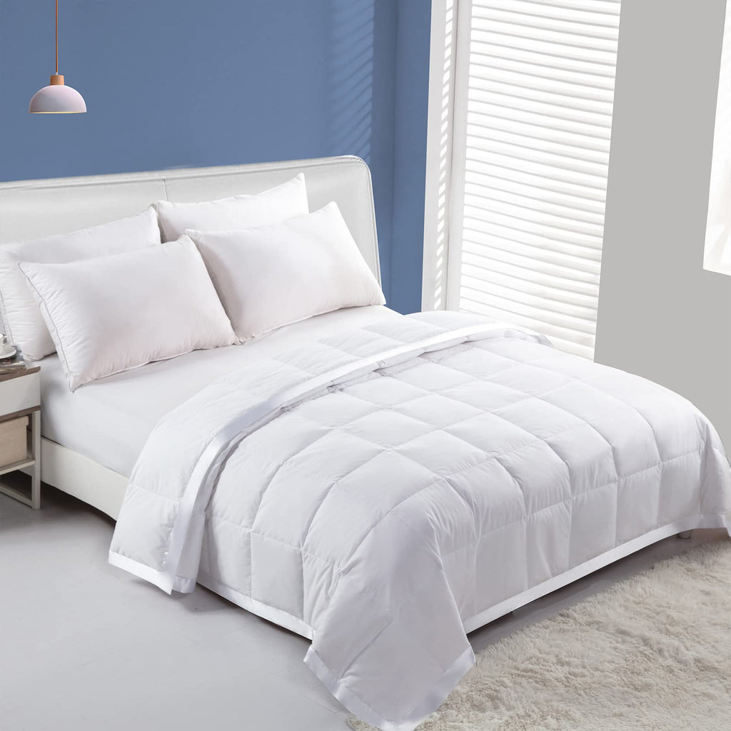 Feather Down Blanket California King Size, Extra Lightweight Summer Comforter, Noiseless & Ultra Soft Thin Bed