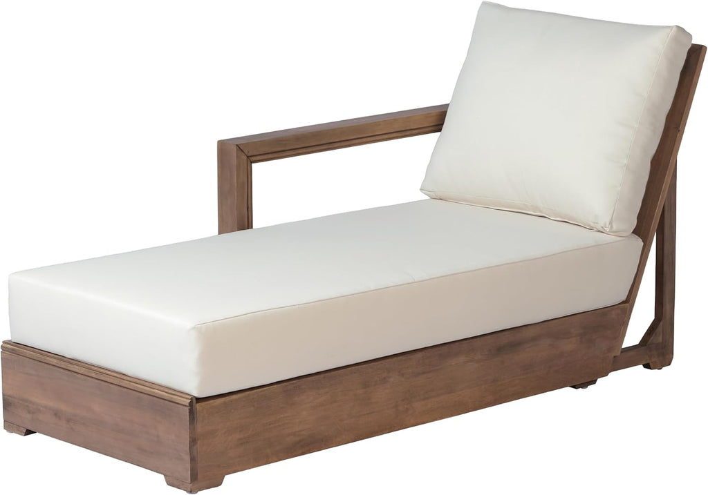 Acacia Wood Chaise Lounge Outdoor, Poolside Sun Lounger Recliner With Thick Water-Resistant Cushion, Patio