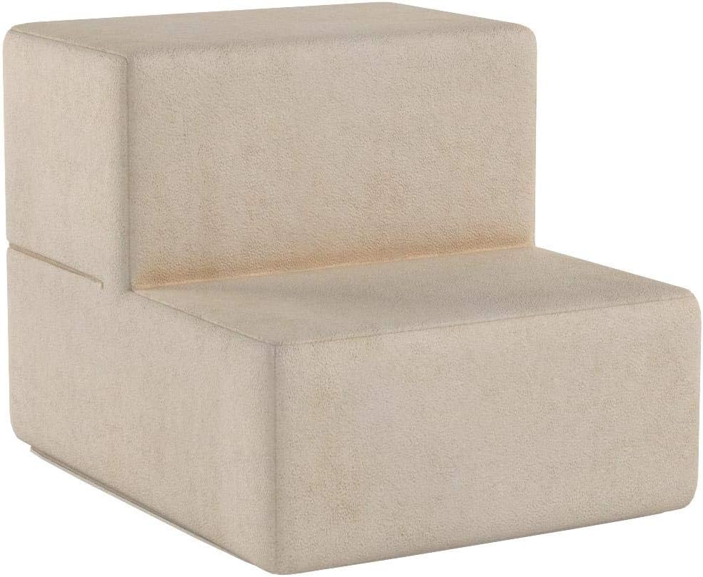 Foam 13 Inch 2-Step Step Pet Stairs / Pet Ramp for Cats and Dogs, Extra Small, Beige