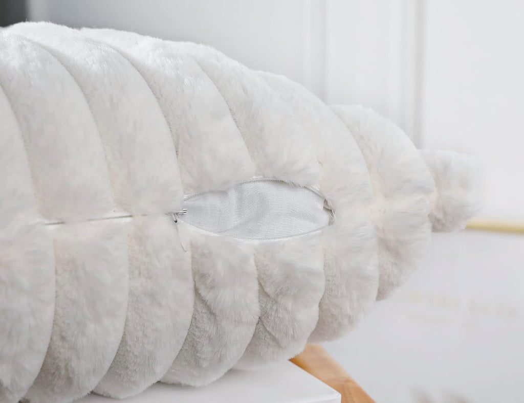 Faux Fur Decorative Lumbar Throw Pillow Covers 14 x 26,Long Boho Lumbar Pillow Covers Pillow Case Cushion Case,White