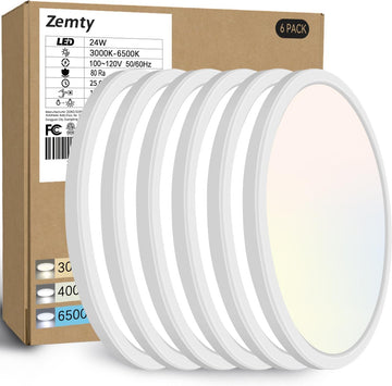 6Pack 12-Inch LED Flush Mount Ceiling Lights, 24W 3200Lumens 5 CCT Adjustable (3000K-6500K), Round Bright Light