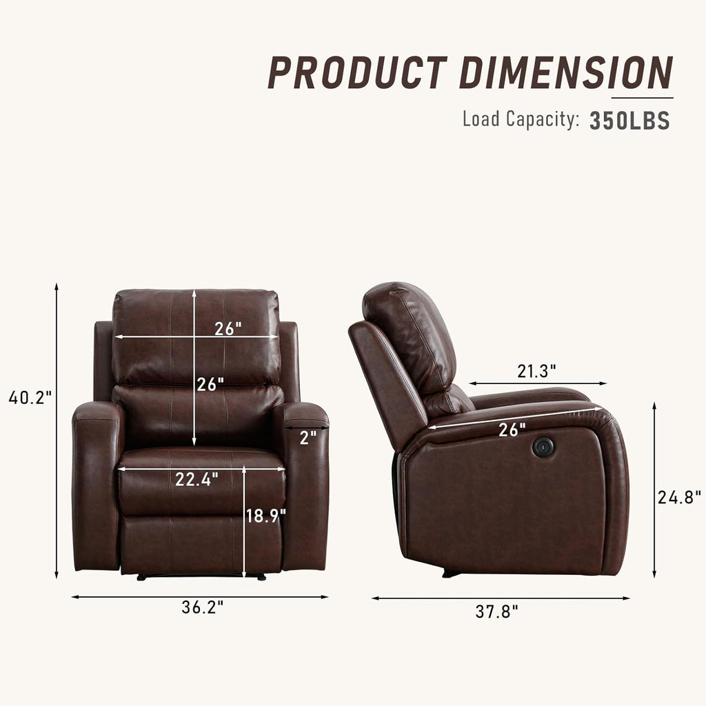 Electric Recliner Chair, Soft PU Leather Power Recliners with Padded Backrest, Single Overstuffed Heavy Duty