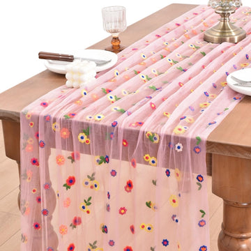 2 Pack Flower Table Runner Floral Daisy Fall Wedding Birthday Party Decor