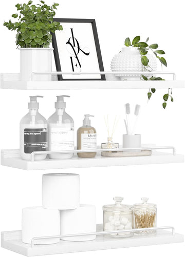 Floating Shelves for Wall Decor, White Shelves , Picture Frames, Plants, Kitchen (Set of 3)