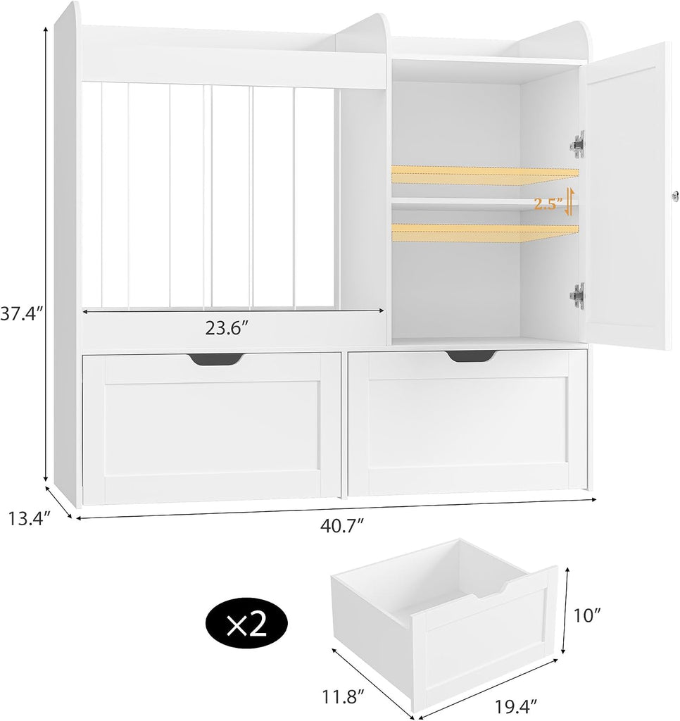 40" Toy Organizers and Storage, Stuffed Animal Holder with Magnetic Drawing Board, Wooden Toy Organizer with 2