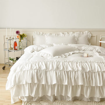 Ruffle Duvet Cover, 100% Washed Microfiber 3pcs Bedding Duvet Cover Set, Shabby Chic Farmhouse Duvet Cover