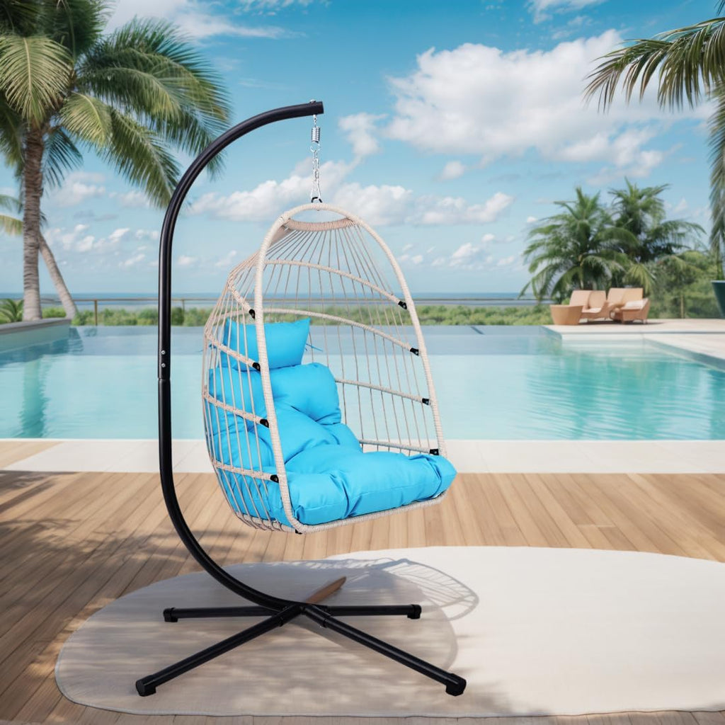 Hanging Egg Chair with Stand,Heavy Duty Indoor Outdoor Swing Chair with Cushion and Pillow, Wicker Hammock Egg Chairs
