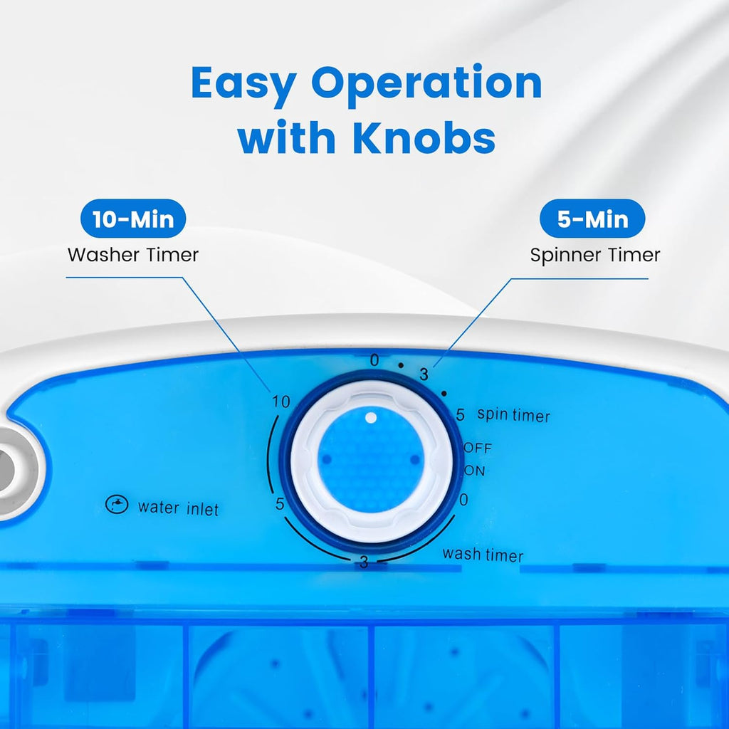 Portable Mini Washing Machine with Spin Dryer, Washing Capacity 5.5lbs, Electric Compact Machines Durable Design