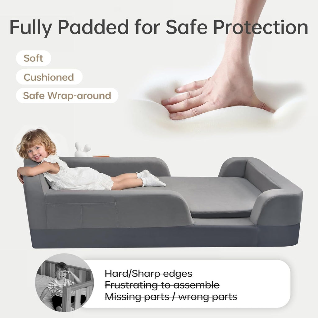 Toddler Floor Bed with Mattress Included, No Assembly Needed | Boneless Kids Foam Bed with Built-in Guardrails, Ideal