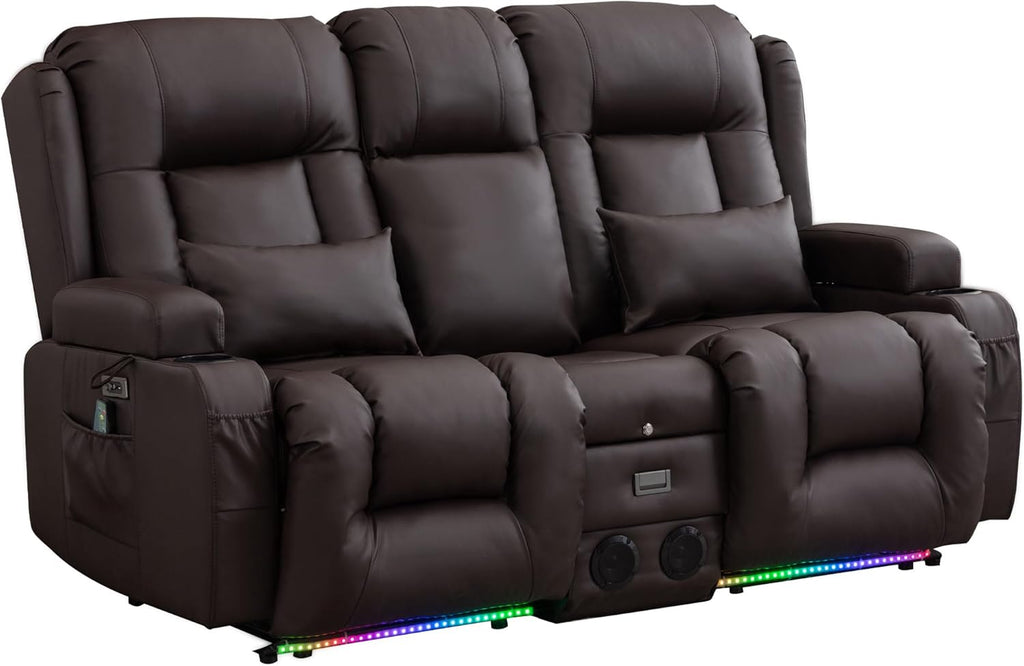 Power Loveseat Recliner Sofa with Massage & Heat Home Theater Seating with Console RV Recliner Loveseat Sofa