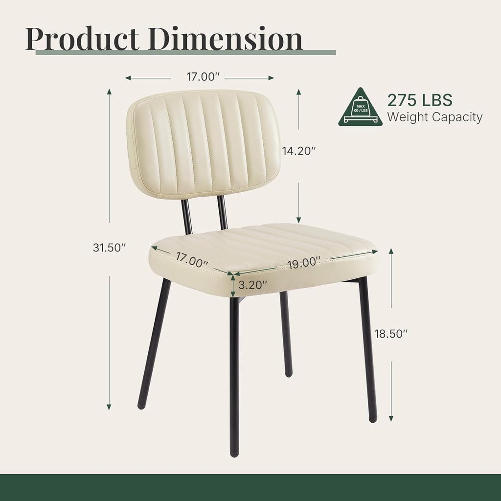 Dining Chairs Set of 2, Modern PU Leather Upholstered Kitchen Chairs with Metal Legs, Mid Century Shell Backrest Side