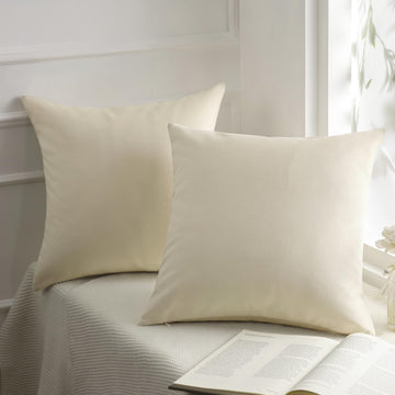 Pack of 2 Velvet Decorative Throw Decorative Pillow Cover Soft Solid Square Cushion Case for Couch, Off White, 20 x