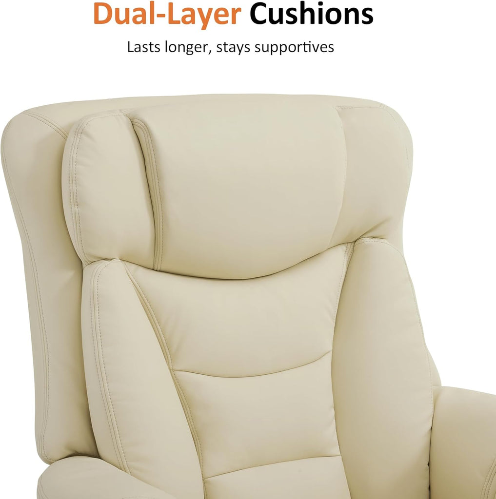 Modern Reclining Swivel Lounge Chair and Ottoman — White Faux Leather