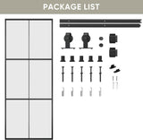 38in x 96in Glass Sliding Barn Door with 6.6ft Hardware kit, 3-Panel Black Aluminum Frame and Clear 