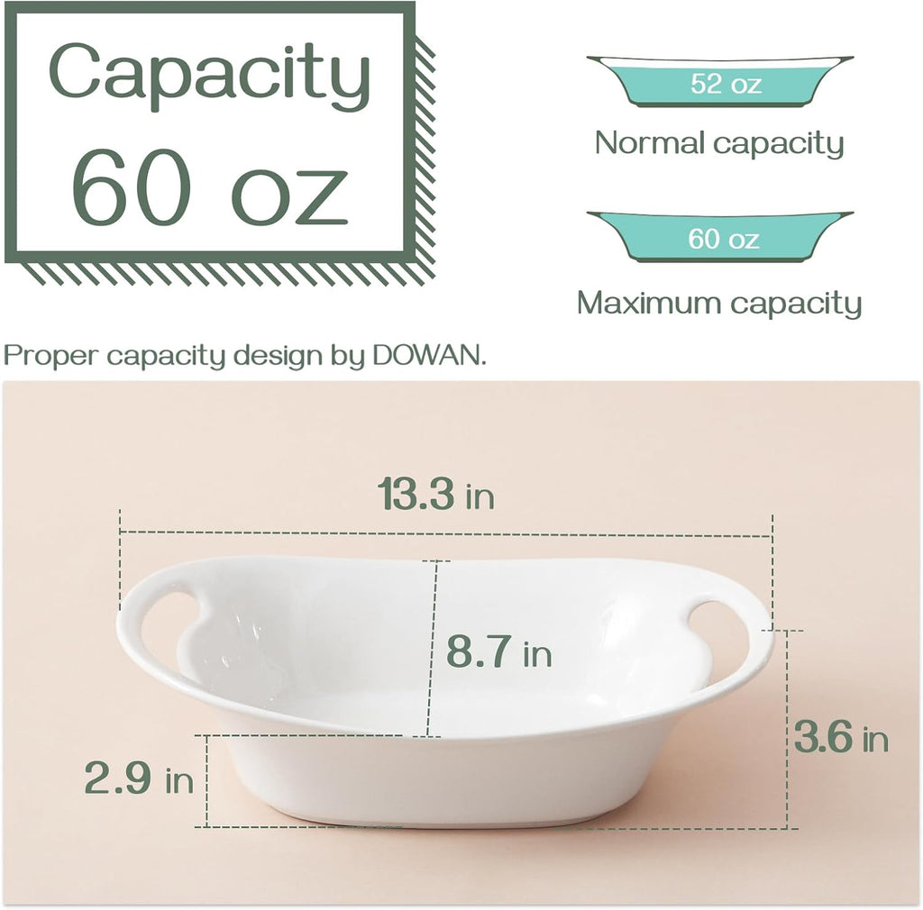 Large Serving Bowls with Handles, 60 OZ Oval Serving Platter for Turkey, Fruit Salad Serving Dishes for Entertaining