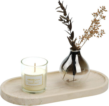 Italian Travertine Tray, 12"x6" Vanity Decorative Marble Tray for Countertop, Catchall Tray for Perfume, Candles