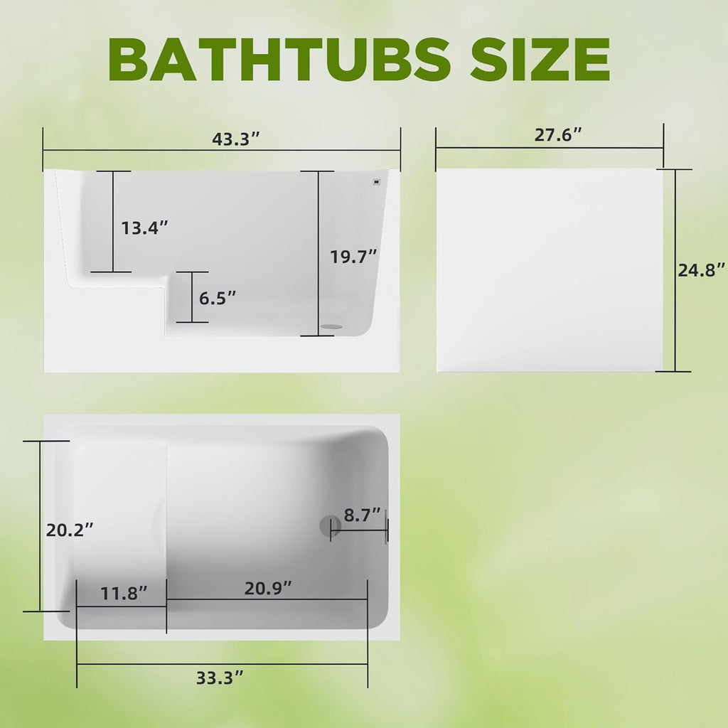 43" Acrylic Free Standing Bathtub，Square Shape Japanese Soaking Tub With Seat Desgin，CUPC Certified (White, 43in With