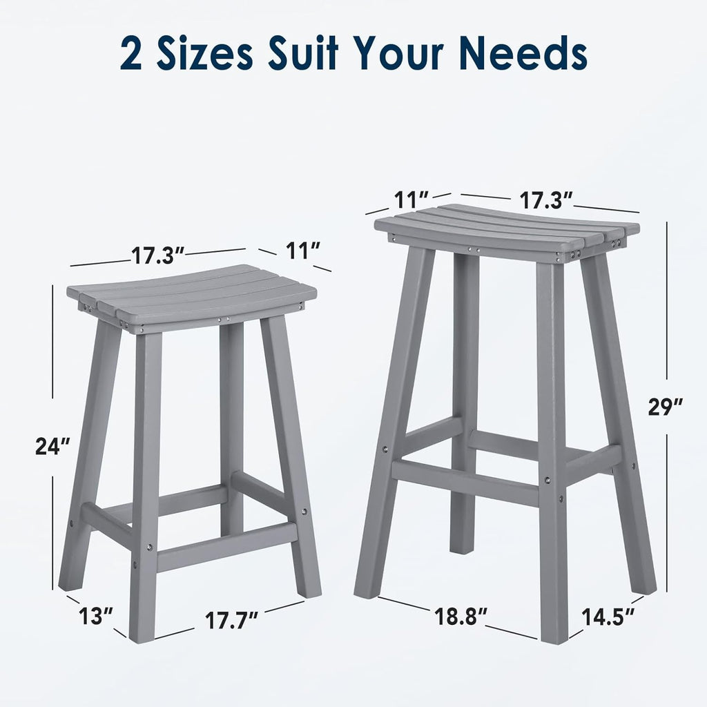 29 Inch Outdoor Bar Stool, HDPE Bar Chairs with Footrest, Weather Resistant Waterproof Bar Stools Outside Bar Height