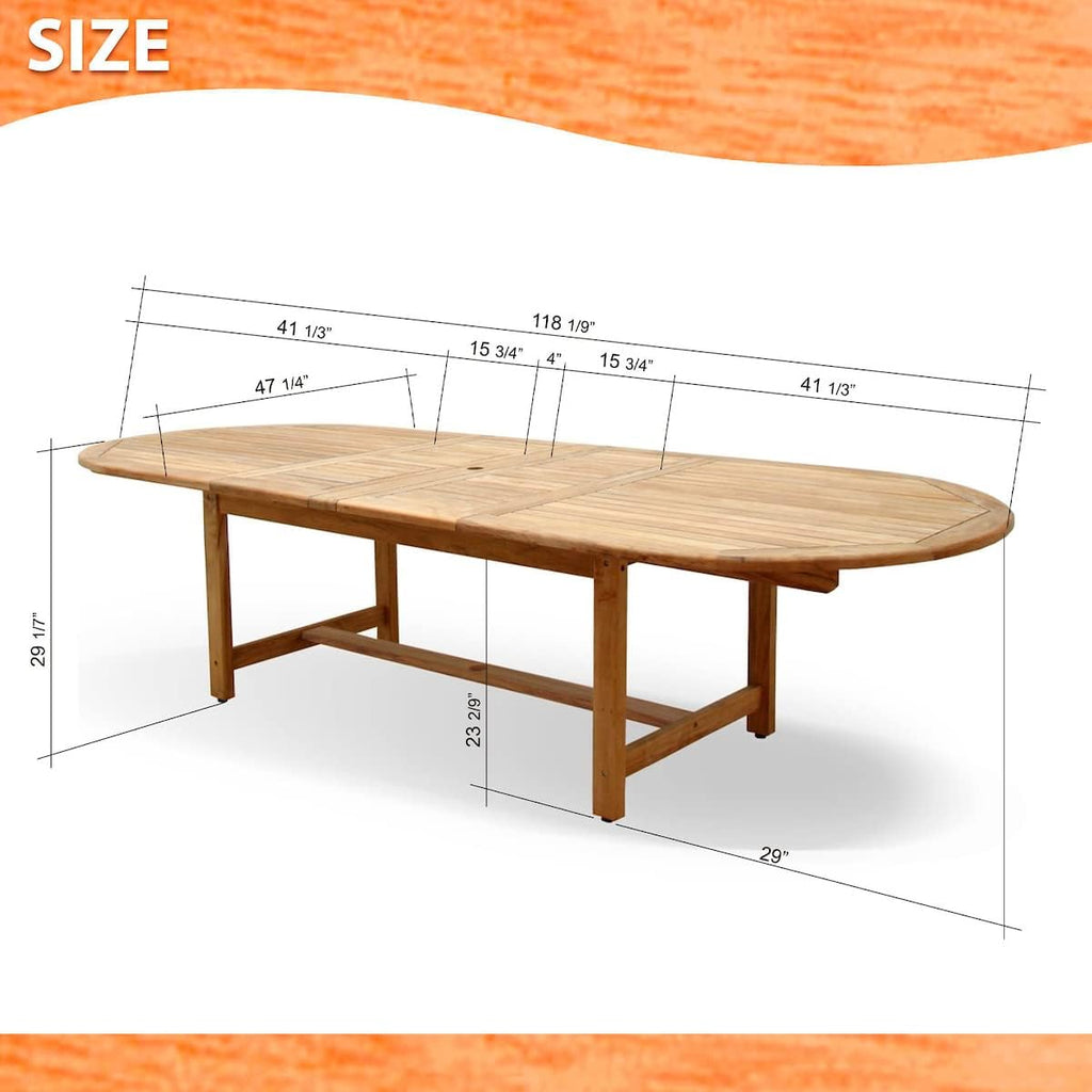 Greenville 9 Piece Teak Double Extendable Oval Dining Set