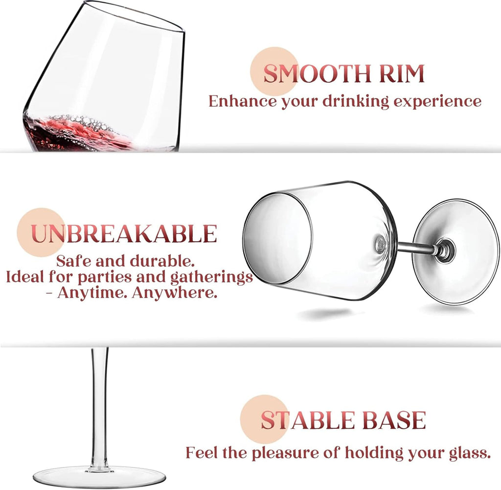Plastic Wine Glasses Set of 4(15oz) | 100% Tritan & BPA Free | Unbreakable Wine Glasses with Stem | Dishwasher Safe |