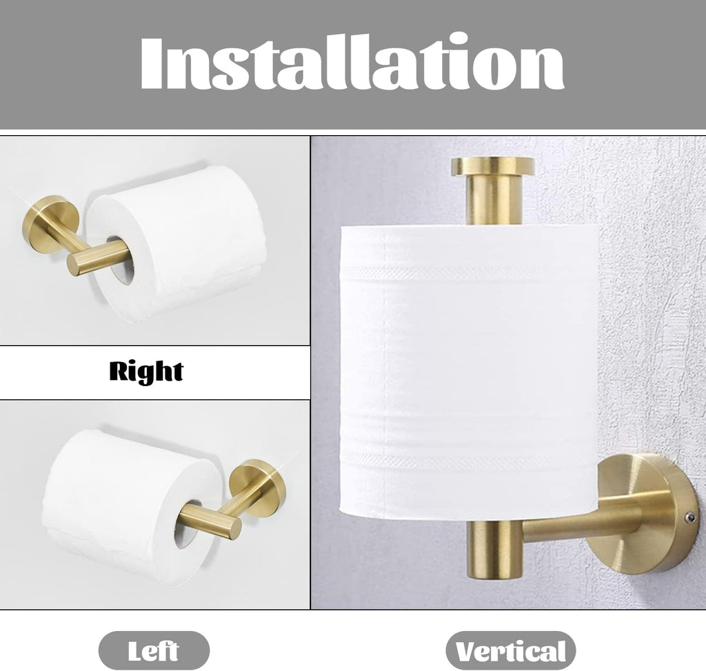 Gold Bathroom Hardware, Toilet Paper Holder Towel Ring and Robe Hook Brushed Gold Bathroom Accessories Set Wall Mount