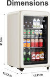 Retro Beverage Refrigerator, 3.2 Cu.Ft Mini Fridge with Glass Door, Vintage Free