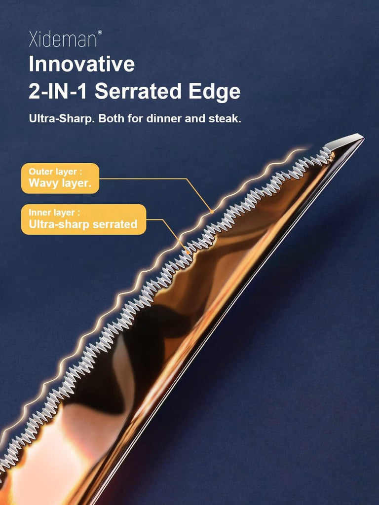 16-Piece ​Modern Copper Hammered Silverware Set with Ultra Sharp 2-IN-1 Serrated Knife
