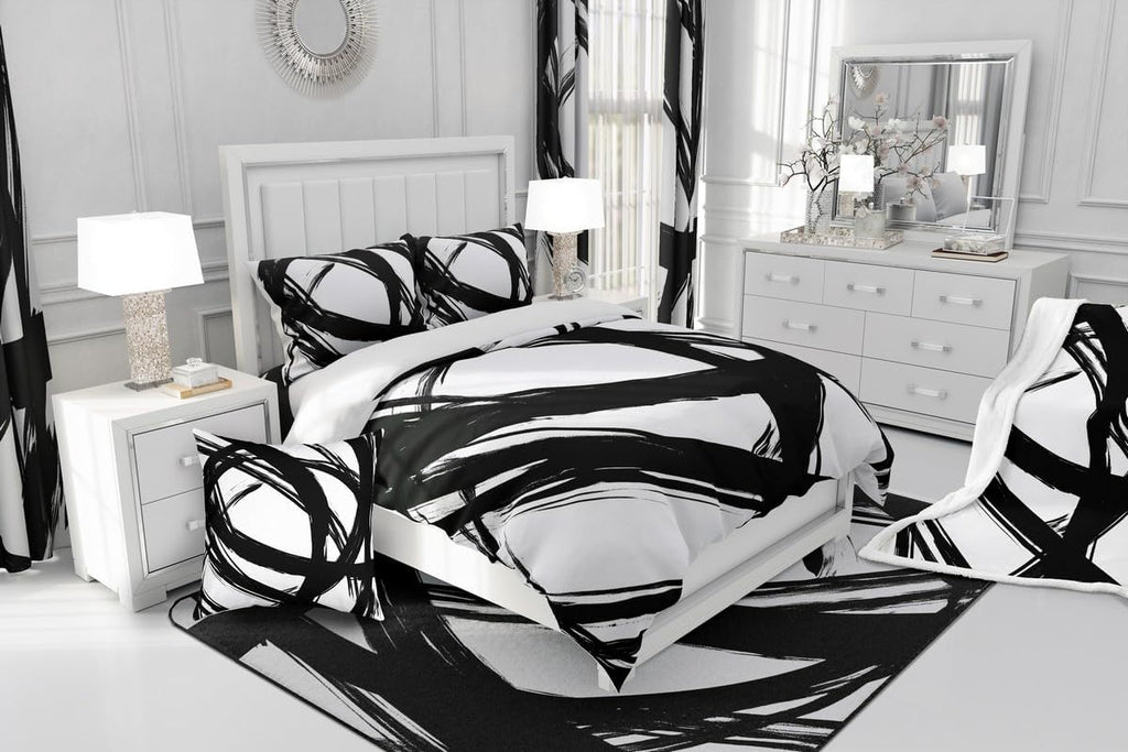 Black and White Abstarct Comforter Set for Adult Women Men
