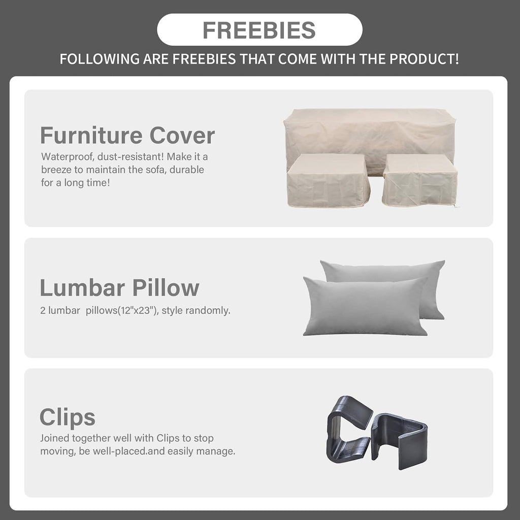 3 Pieces Patio Furniture Set Outdoor Sectional Wicker Patio Furniture Patio Couch with Ottoman and Outdoor Storage