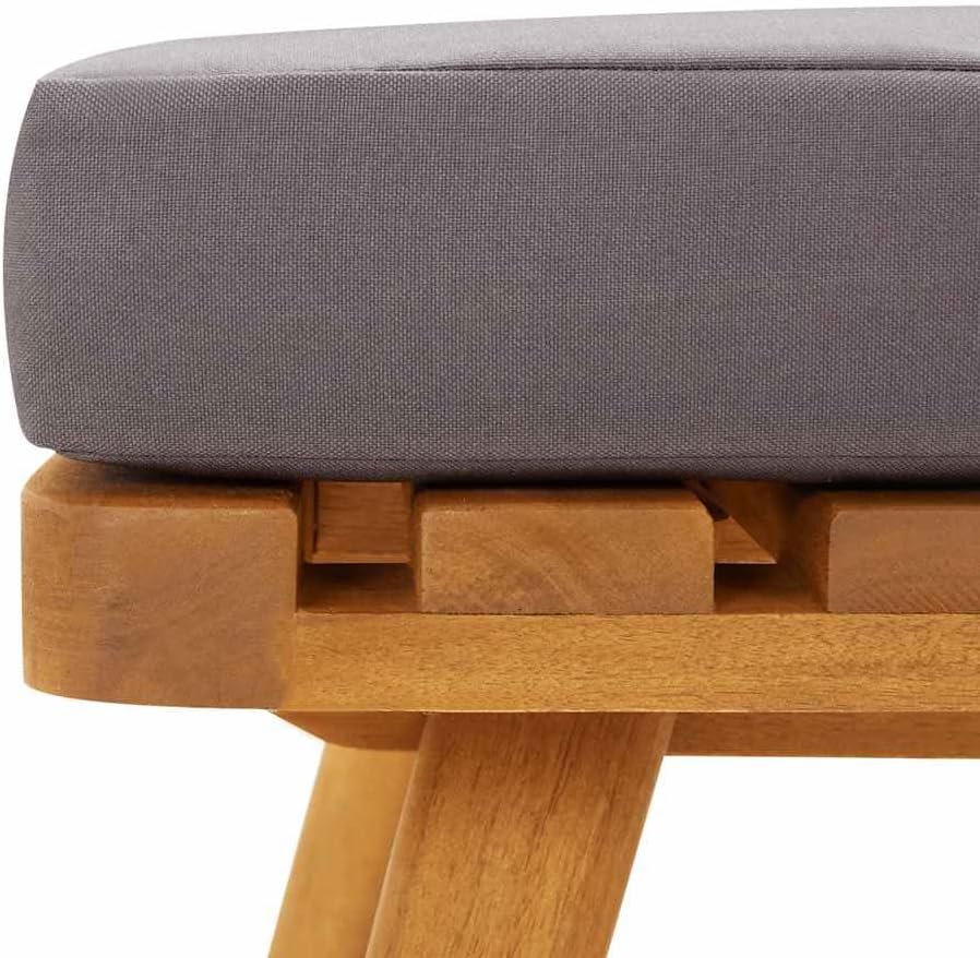 Outdoor Patio Footstool with Thickly Padded Cushion, 23.6x23.6 Inch Solid Acacia Wood Ottoman for Garden Deck