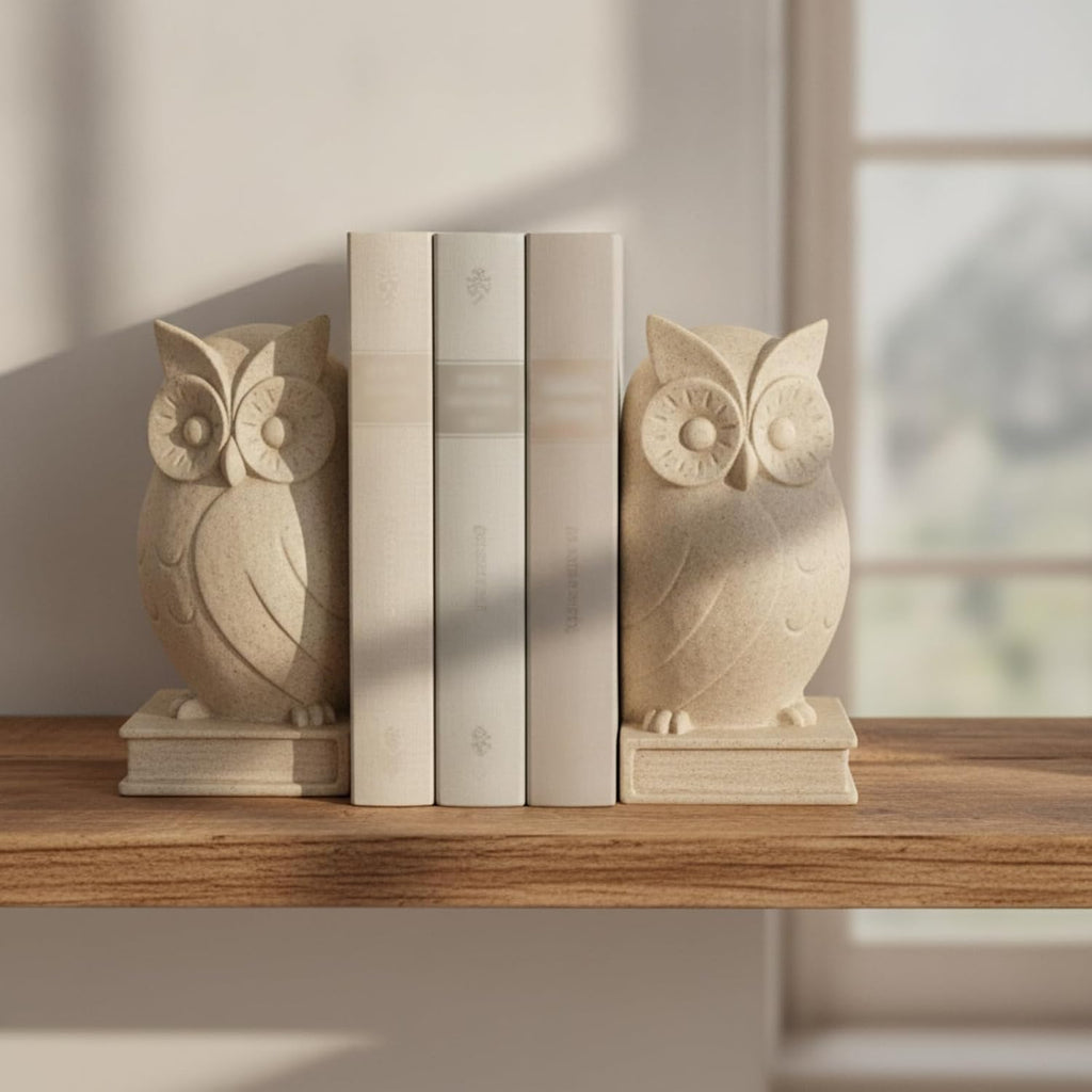 Bookends Sculptural Bookends with Rectangular Base Compact Bookend Holder for Readers, Bookshelf, Desk, Beige