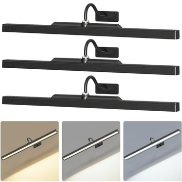 Picture Lights Battery Powered 6000mAh -3 Pack Black Wireless Remote Control Sconces for Gallery, Living Room