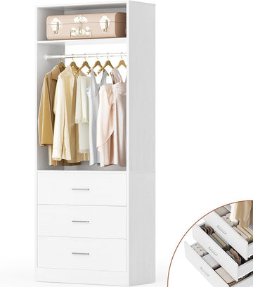 Freestanding 2FT Closet System with 3 Drawers,Wood Closet Organizer | 24" Closet Organizr system with Hanging Rod &